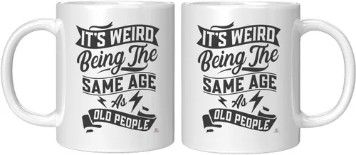 Vista 6 de ODDITEES Taza de café divertida con texto en inglés "It's Weird Being The Same Age As Old People", 11 onzas, color blanco