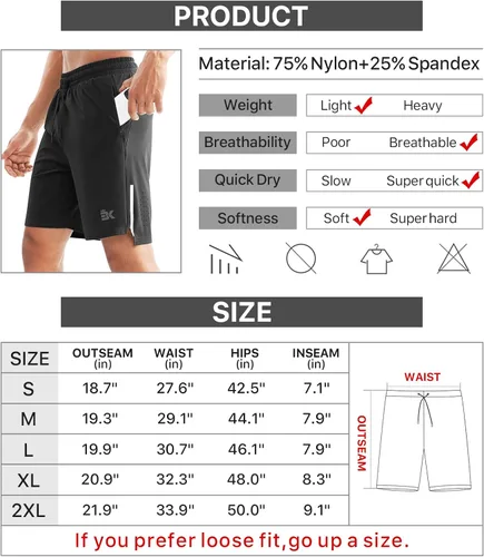 Vista 6 de BROKIG Pantalones cortos de correr ligeros para hombre de 7 pulgadas, pantalones cortos de entrenamiento de gimnasio de secado rápido para hombres