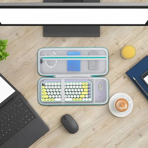 Vista 7 de Elonbo Estuche rígido de transporte para teclado inalámbrico mecánico Logitech POP, portátil, Bluetooth, teclado externo, bolsa de viaje, bolsillo