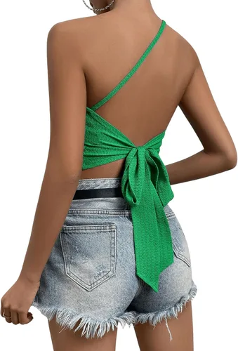 Vista 5 de SweatyRocks Camiseta sin mangas de un hombro para mujer, con lazo en la espalda, ajustada, para discoteca
