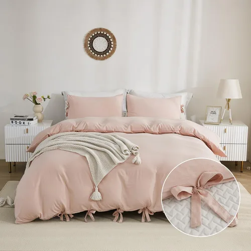 Vista 9 de annadaif - Juego de funda de edredón color beige, tamaño Full (79 x 90 pulgadas), 3 piezas (1 funda de edredón, 2 fundas de almohada), microfibra