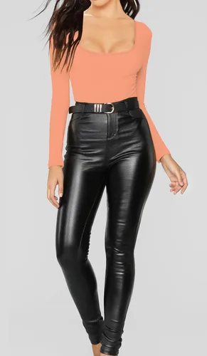 Vista 46 de MANGDIUP Body esencial para mujer, cuello redondo, manga larga, ajustado, elástico, de algodón y elastano