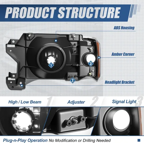 Vista 4 de Auto Dynasty Conjunto de faros delanteros compatible con Ford Bronco F-150 F-250 F-350 1987-1991, reemplazo de faros halógenos del lado