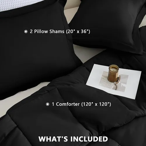 Vista 6 de CozyLux Juego de edredón Super King, juego de ropa de cama negro ceniza de 270GSM para todas las estaciones, juego de cama de 3 piezas cosidas