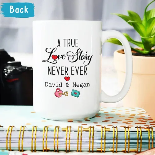 Vista 5 de A True Love Story Never Ever Taza, regalos de boda, regalos de pareja con foto personalizada para él y ella, taza de café con imagen de pareja, taza