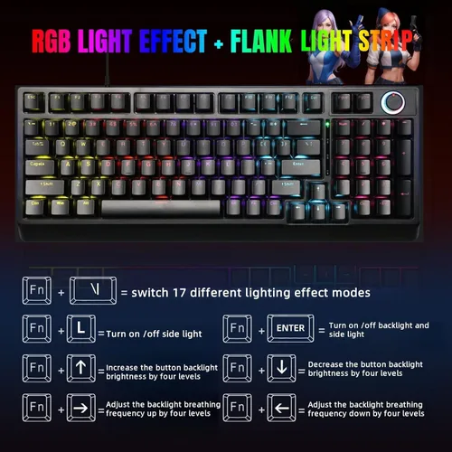 Vista 5 de Mechanical Gaming Keyboard with Red Switches 98 Keys PC Gaming Keyboard with BacklitMulti-Function Volume & Lighting Knob,Anti-Ghosting Wired USB