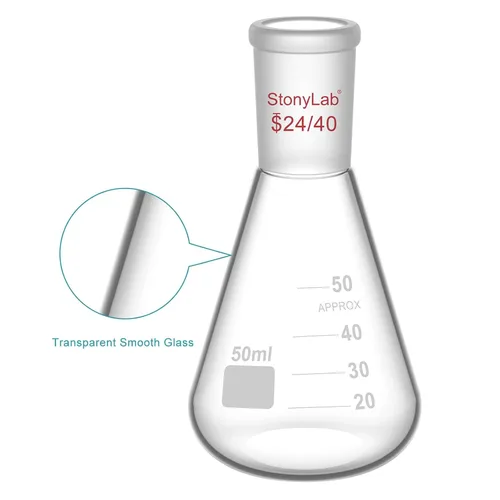 Vista 3 de StonyLab Frasco Erlenmeyer de vidrio 24/40, frasco de pared pesado de vidrio borosilicato con junta exterior cónica estándar 24/40, 1.7 fl oz