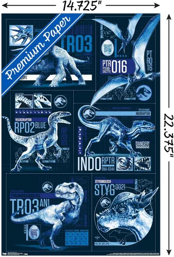 Vista 31 de Trends International Jurassic World: Fallen Kingdom - Póster de pared con cuadrícula, 14.725 x 22.375 pulgadas, versión enmarcada de madera