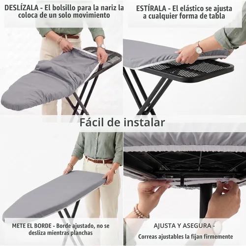 Vista 8 de Funda extra gruesa para tabla de planchar de 15 x 54 pulgadas, tamaño estándar, acolchada, reflectante al calor, algodón resistente al quemado Gris
