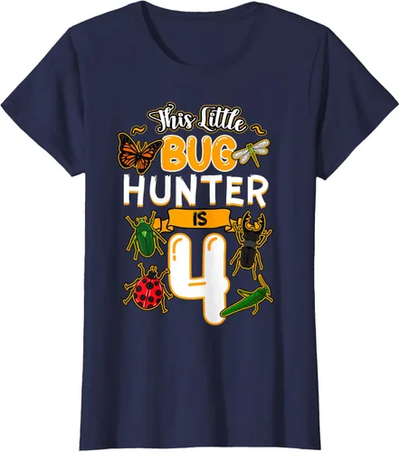 Vista 33 de Camiseta de fiesta de cumpleaños de insectos de este cazador de insectos de 4 años, Negro, S