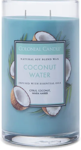 Vista 7 de Colonial Candle - Vela perfumada de frasco con aroma a agua de coco, colección clásica de cilindros, 2 mechas, azul, 19 onzas - hasta 120 horas
