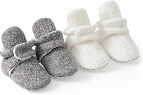 Vista 6 de HsdsBebe Unisex Newborn Baby Cotton Booties Non-Slip Sole for Toddler Boys Girls Infant Winter Warm Fleece Cozy Socks Shoes