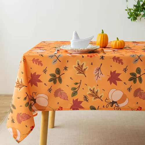 Vista 3 de Mantel impermeable de Acción de Gracias, estampado de calabazas, hojas de arce y bayas de cosecha de otoño, mantel rectangular de otoño para comedor