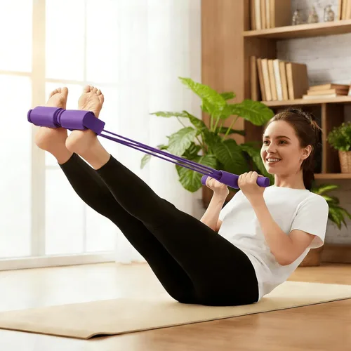 Vista 5 de Banda de resistencia de pedal con mango, bandas de resistencia con asas, cuerda de tensión multifunción, extractor de pedal de yoga elástico de 6