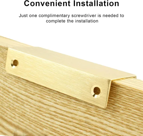 Vista 3 de Paquete de 6 tiradores ocultos modernos de aleación de aluminio dorado cepillado, 3.15 x 1.26 pulgadas, fáciles de instalar, estilo lujoso