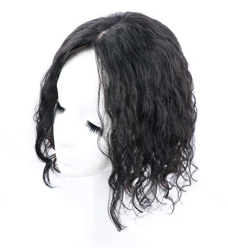 Vista 5 de Peluca de cabello humano rizado para mujer, con cabello fino en la parte superior, base de seda de 5 x 5.5 pulgadas, parte derecha de 8 pulgadas
