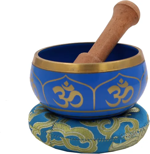 Vista 10 de DharmaObjects - cuenco para cantar el Om de la paz, para meditación relajante de yoga. Juego de almohadilla de seda, juego de martillo de Negro