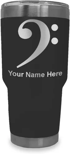 Vista 31 de LaserGram Vaso aislado al vacío de 20 onzas, clave de bajo, grabado personalizado incluido (negro) Engraved Gift for Musician, Vacuum Insulated