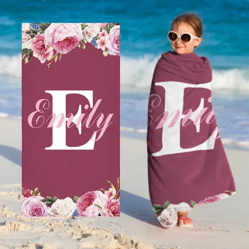 Vista 13 de Toallas de playa personalizadas para bebé niña con nombre para niños y adultos, toalla de baño de algodón con flores de acuarela personalizadas