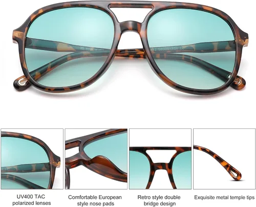 Vista 3 de Pro Acme Gafas de sol polarizadas estilo aviador cuadradas retro para mujer y hombre de los años 70, estilo vintage, doble puente, protección UV400