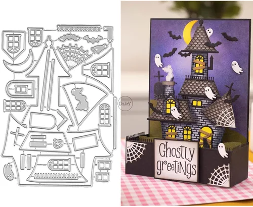 Vista 24 de DzIxY Juego de troqueles de metal fantasma de calabazas de Halloween para hacer tarjetas, juegos de troqueles de papel para grabar, plantillas