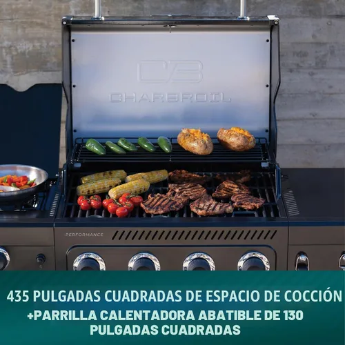 Vista 4 de Charbroil Performance Series 463253925 - Armario para parrilla de gas de 4 quemadores con quemador lateral, color negro