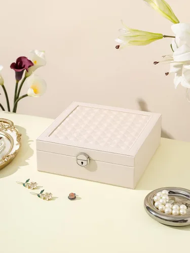 Vista 2 de AOSIFIEL Joyero con cerradura para organizador de joyas de viaje con espejo para mujeres, adolescentes y niños, estuche de joyería para estudiantes