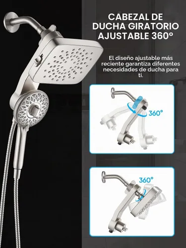 Vista 3 de Cobbe® Cabezal de ducha doble con mano magnética, níquel cepillado