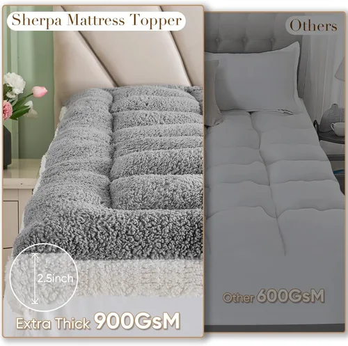 Vista 6 de Cymula Cubrecolchón California King, Almohadilla de Colchón Sherpa para Cama Cal King con Plumón de 900GSM para Dolor de Espalda, Cubierta