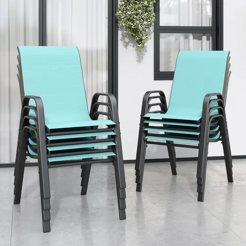 Vista 15 de Sillas de patio, sillas de comedor apilables para todo tipo de clima, tela de textileno y marco de metal, juego de sillas para exteriores para patio