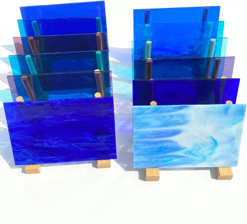 Vista 5 de ILLUCKAI 12 hojas de vidrieras fusibles COE 96, suministros de vidrio fundido de 4 x 6 pulgadas, selección azul y morado, suministros de fusión