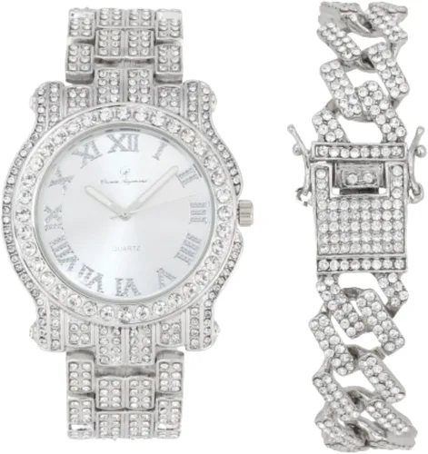 Vista 34 de Charles Raymond Bling-ed Out Ultimate Hip Hop Royalty Reloj para hombre con número romano de fácil lectura o indicadores de tiempo de diamantes