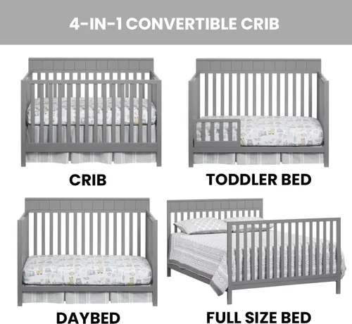 Vista 4 de Oxford Baby Logan - Kit de conversión de cuna a cama de tamaño completo, gris paloma, certificado GreenGuard Gold