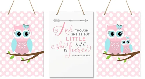 Vista 2 de LifeSong Milestones y Though She May Be Little She is Fierce 3 piezas búho niños señal de decoración de pared para niños, dormitorio, guardería