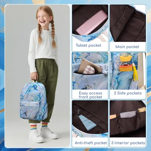 Vista 5 de BLUBOON Mochila escolar para niñas y adolescentes con lonchera y estuche para lápices compartimento para computadora portátil, mochila casual