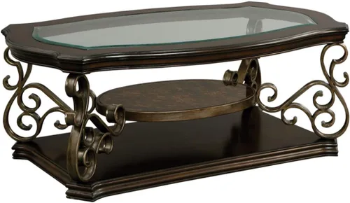 Vista 5 de Henf Mesa de centro tradicional con parte superior de vidrio templado y estante medio, mesa de cóctel vintage con parte superior de vidrio ovalada