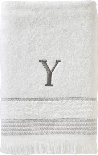 Vista 15 de SKL Home Toalla de baño casual con monograma, A, 28 x 54 pulgadas, color blanco