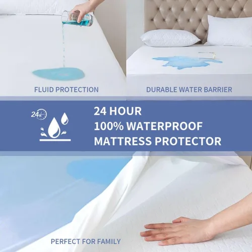 Vista 2 de Protector de colchón individual - Funda de colchón suave 100% impermeable y refrescante (39 x 80 pulgadas) Tamaño de cama suave, transpirable