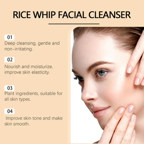 Vista 5 de Limpiador facial de arroz, limpiador espumoso suave, controla el aceite, hidrata e hidrata, nutre la piel, limpia los poros, fórmula suave adecuada
