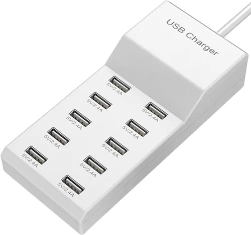 Vista 11 de Cargador de pared USB Estación de carga USB para múltiples dispositivos, tira de concentrador de carga de 8 puertos, bloque de cargador inteligente