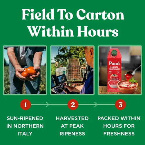Vista 6 de Pomì Tomato Passata 26.46 onzas (paquete de 6) – Hecho en Italia – Puré de tomate cremoso y aterciopelado con toque de sal, sin aditivos ni