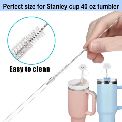 Vista 4 de 6 popotes transparentes de repuesto para vasos Stanley de 40 onzas y 30 onzas, 3 bonitas cubiertas de popote para vasos Stanley con 1 cepillo
