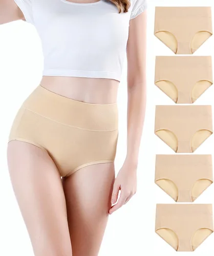 Vista 15 de wirarpa Ropa interior para mujer, de cintura alta, de algodón, suave, cobertura completa, paquete de 5