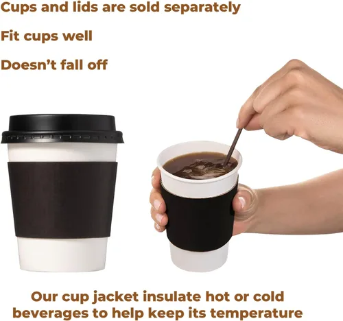 Vista 5 de FMP Brands Paquete de 1000 fundas para tazas de café de 8 onzas, fundas desechables para tazas calientes, fundas para tazas de café negras a granel