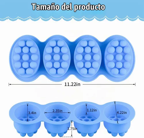 Vista 2 de Molde de silicona para jabón, molde ovalado de 4 cavidades, molde de jabón para masaje, galletas, chocolate, pastel, bandeja para manualidades Azul