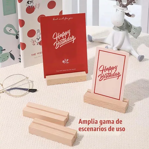 Vista 6 de 6 soportes de madera para tarjetas de lugar, soportes de madera para números de mesa, soportes de madera para letreros acrílicos, bodas, ceremonias