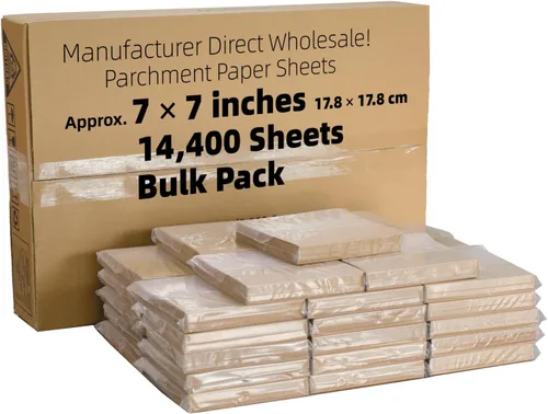 Vista 11 de Cuadrados de papel pergamino pequeños comerciales de 4 x 4 pulgadas (43,200 hojas), sin blanquear, antiadherentes, precortados, para envoltorios