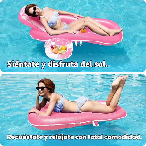 Vista 4 de SLOOSH Pool Floats Lounger Adult, Fabric Pool Floaties Lounge Convertible 2-in-1 Floating Water Floaty with Cup Holders Adjustable Backrest Recliner