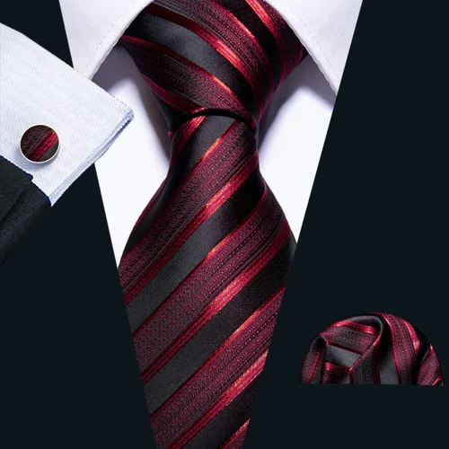 Vista 98 de Barry.Wang Juego de corbatas a cuadros para hombre con pañuelo gemelos de rayas clásicas