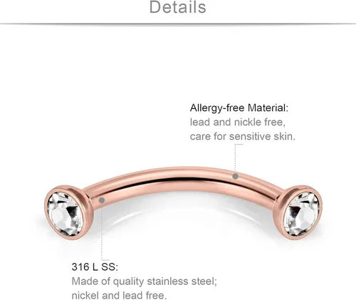 Vista 2 de SCERRING 6 pares de mancuernas curvadas de acero inoxidable 14G con ojos de serpiente lengua pezón pezón piercing para joyas bolas de acrílico